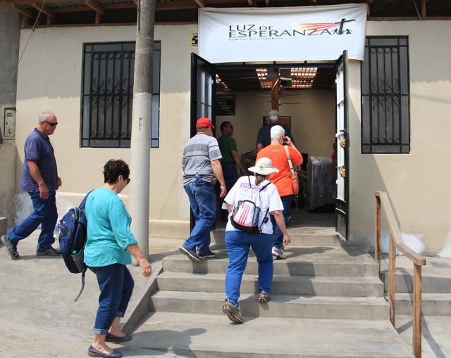 Congregation enters Luz de Esperanza Church in Collique, Peru